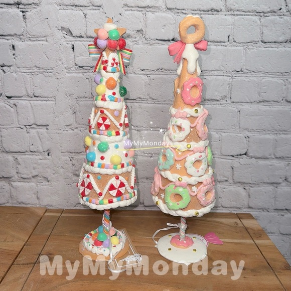 Pastel Donut Candy Cane Gingerbread Christmas Tree Set of 2 - Picture 2 of 6